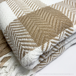 Плед шерстяной 200х220, Елочка, Бежевый/Белый