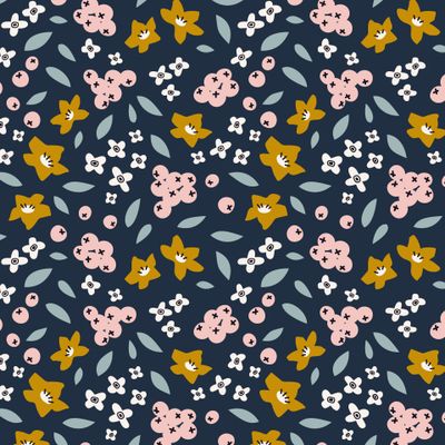 Ягоды и цветы на темно-синем