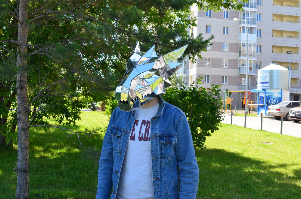 Зеркальная маска "Дракон" серебро