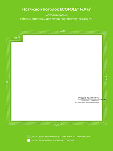 Матовый натяжной потолок 14.9 м2