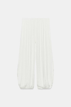 ZARA АТЛАСНЫЕ БРЮКИ СО СКЛАДКАМИ, ЖЕЛТОВАТО-БЕЛЫЙ
