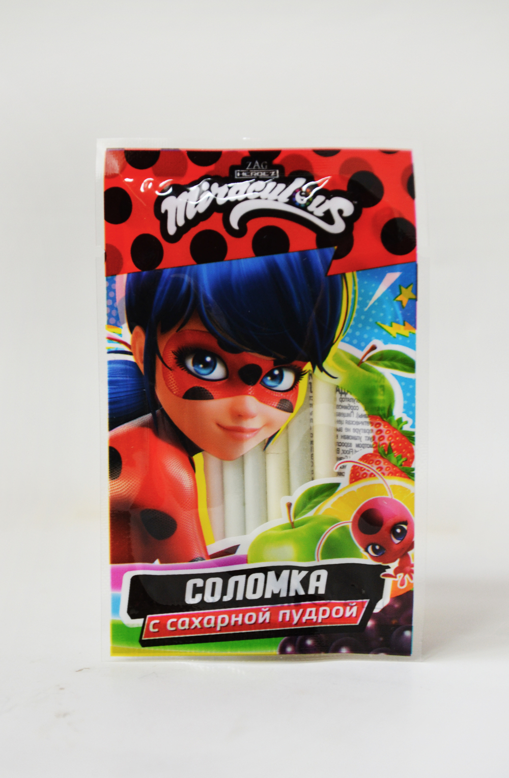 Конфитрейд Фруктовая соломка ЛЕДИ БАГ Miraculous с сахарной пудрой, 7г