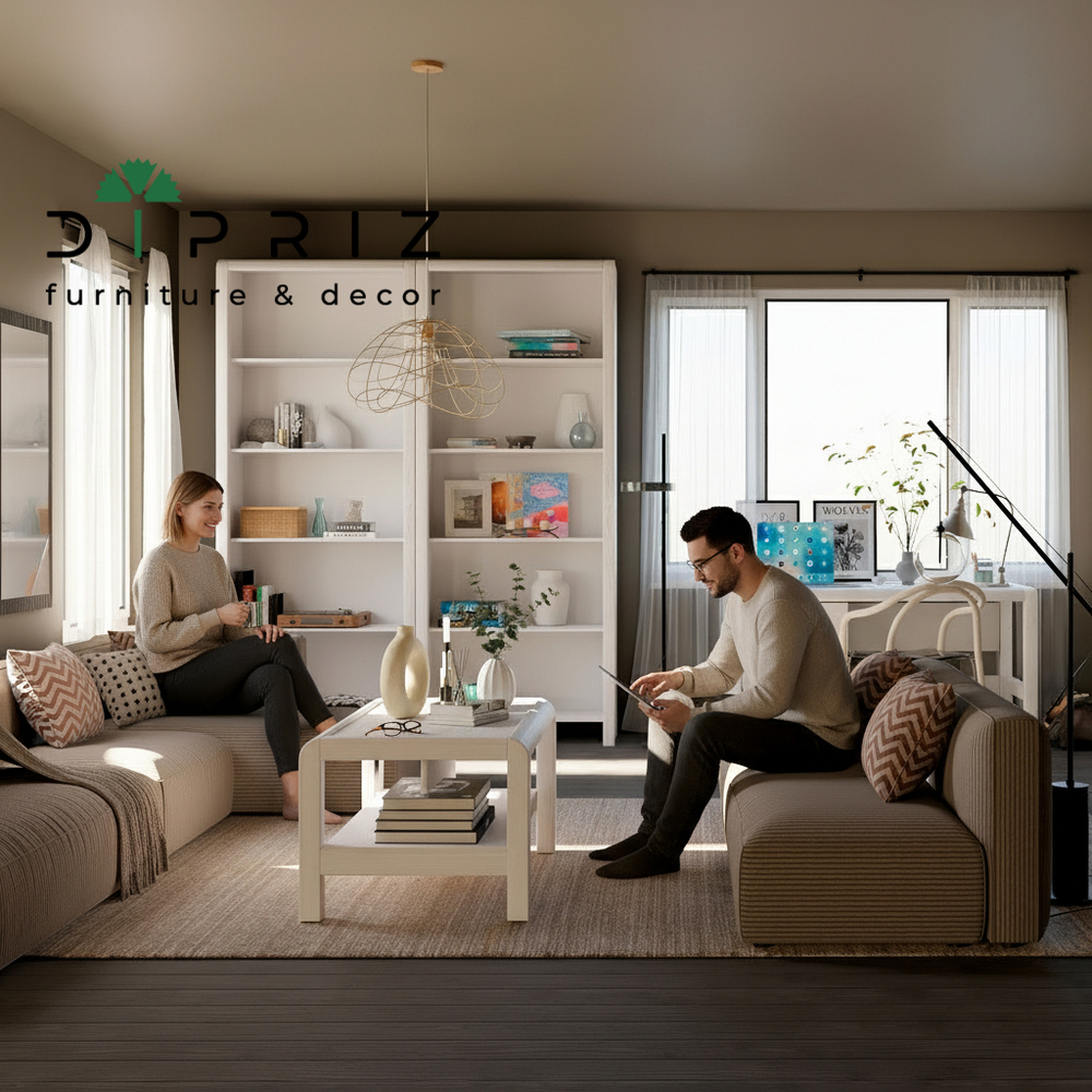 Журнальный столик с полкой Мадейра 90х50х58 см из массива сосны в стиле лофт, белый