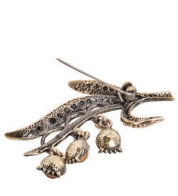 AM-2345 Брошь «Веточка ландыша» (латунь, янтарь)