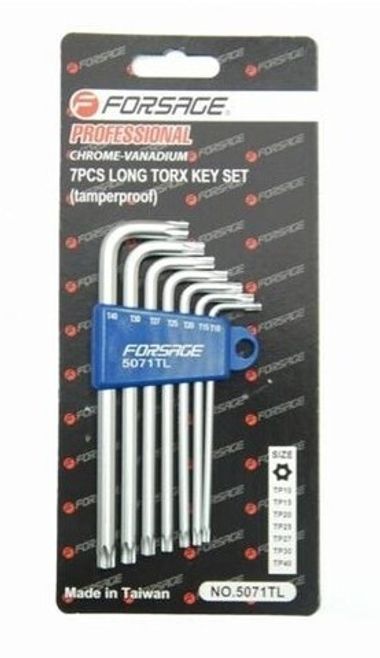 Набор ключей TORX Г-образных длинных с отверстием 7пр.(Т10Н,Т15Н,Т20Н,Т25Н,Т27Н,Т30Н,Т40Н) в пластиковом держателе Forsage F-5071TL