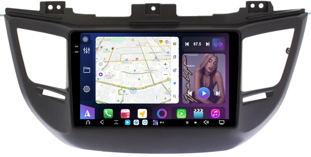 Магнитола для Hyundai Tucson 3 2015-2018 (штатная КЗВ, рамка черная) - FarCar XXL9-8101BL-B монитор 9.5" 2K QLED на Android 14, TS20, 8+256Гб, CarPlay, 4G SIM-слот