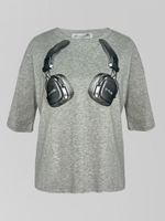 Футболка LJHY 531 свободная принт наушники однотонная