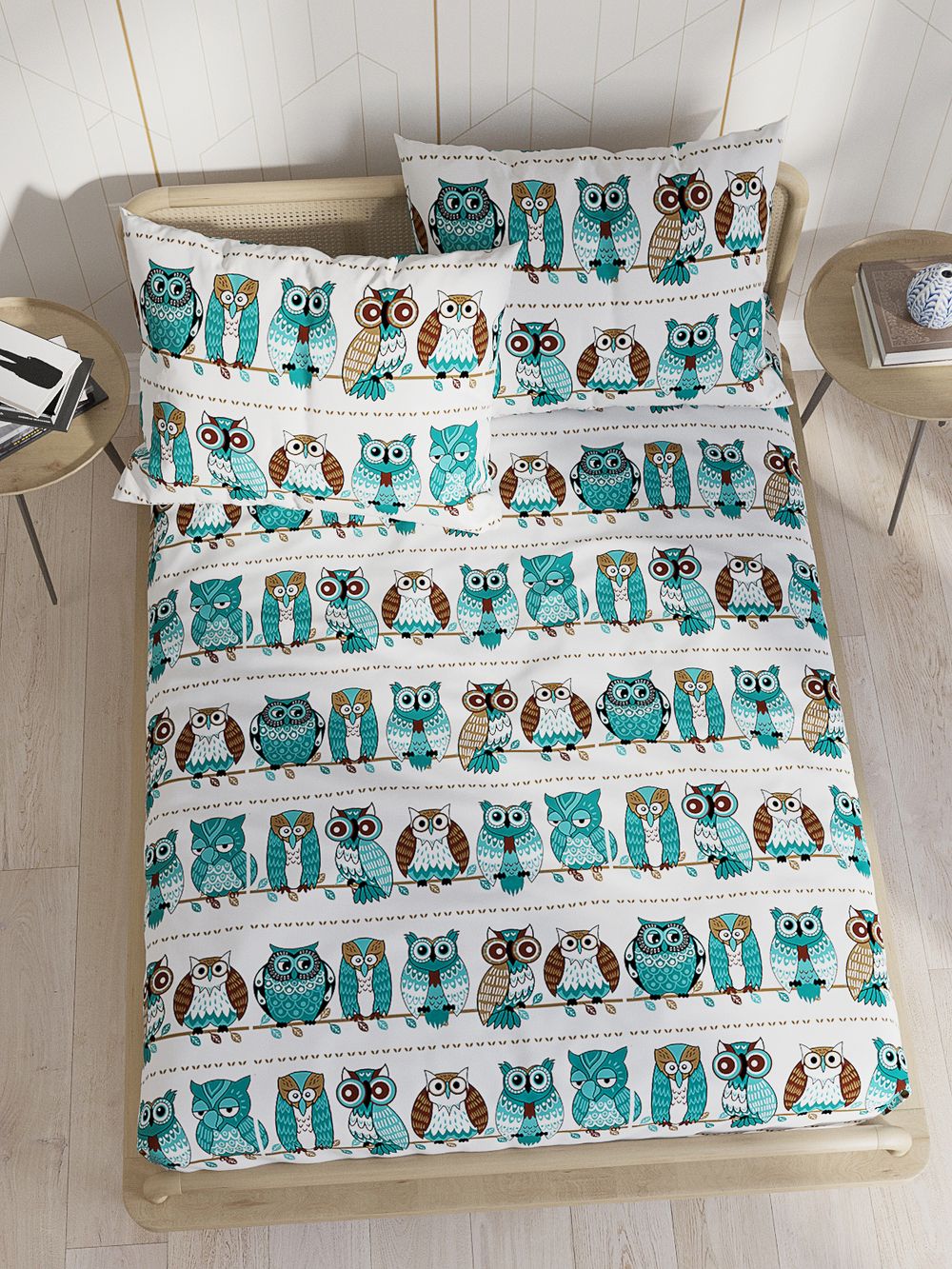 Постельное белье перкаль Сказка "Совенок" 1,5-сп Наволочка 50х70 см 1 шт Простынь 150x215 см Пододеяльник 145x215 см