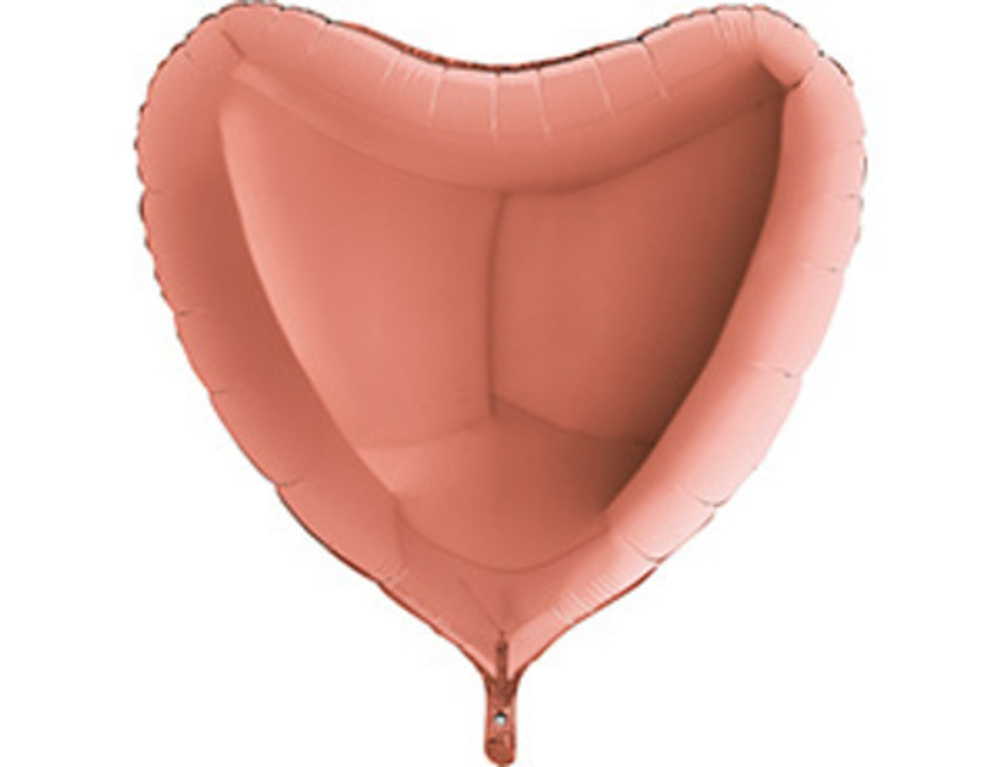 Г 36"/91 см, Сердце, Металлик, Розовое золото (Rose Gold), 1 шт