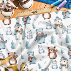 Ткань премиум интерлок зимние медведи