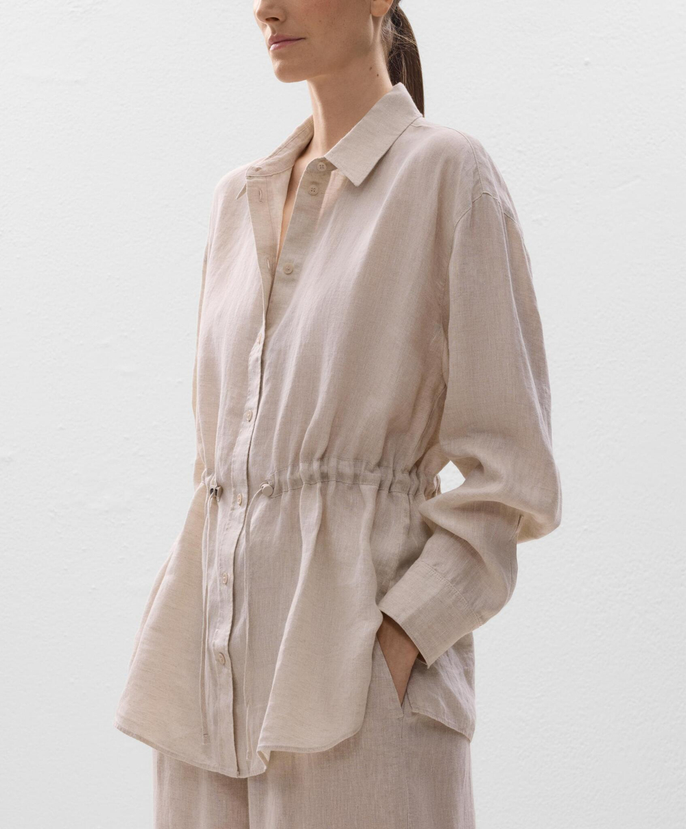 Oysho Длинная льняная рубашка, песочный меланж