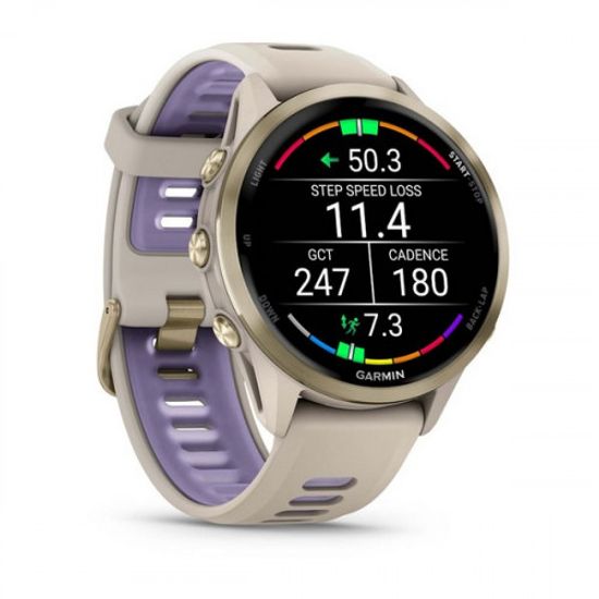 Garmin Forerunner 970 серые, золотистый титановый безель, с серым/индиго ремешком