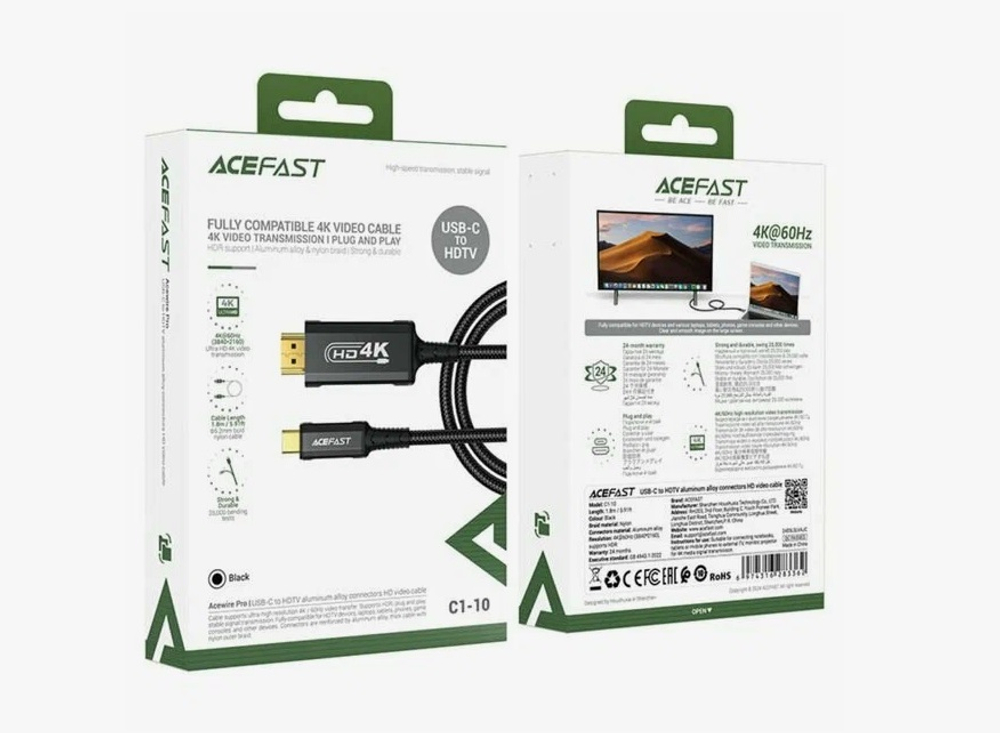 Кабель Type-C to HDMI ACEFAST C1-10 HD (черный) 1.2м