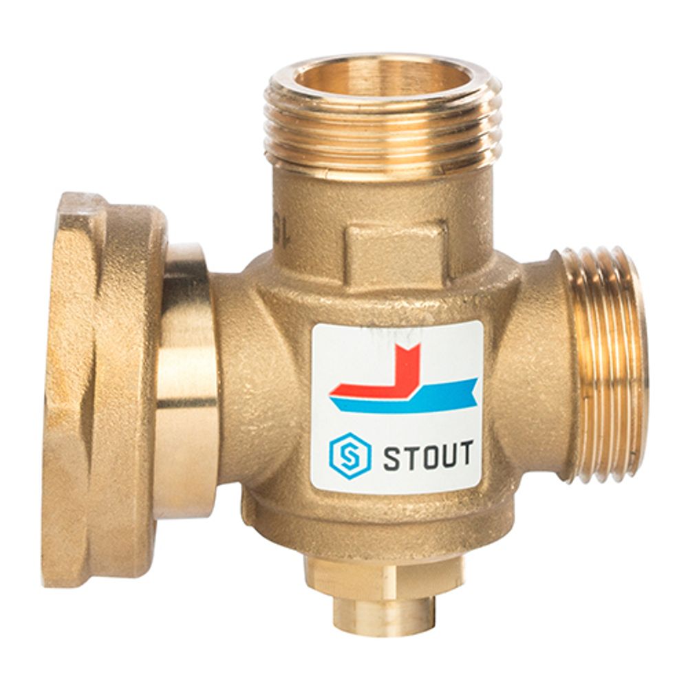 Клапан термостатический смесительный STOUT -  1&quot; x 1&quot;1/2 x 1&quot; (ВР/НР/ВР, 70°С)