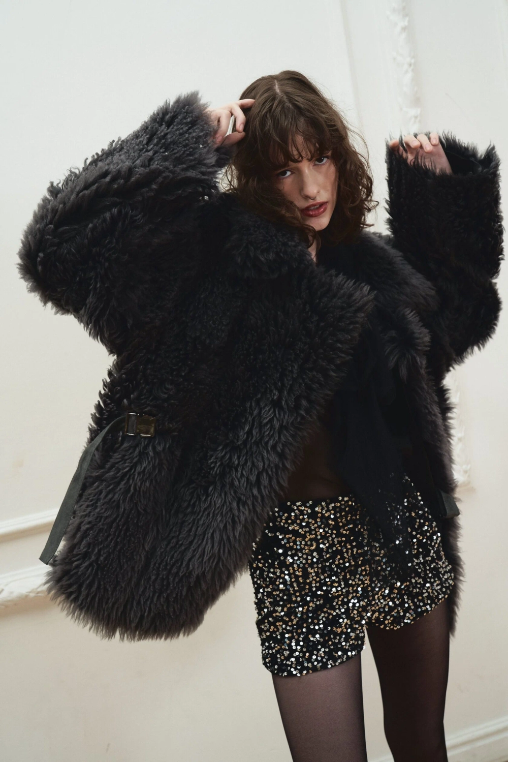 Двусторонняя шубка Grey, Серая