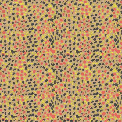 Seamless fabric with the image of red, yellow and black spots.