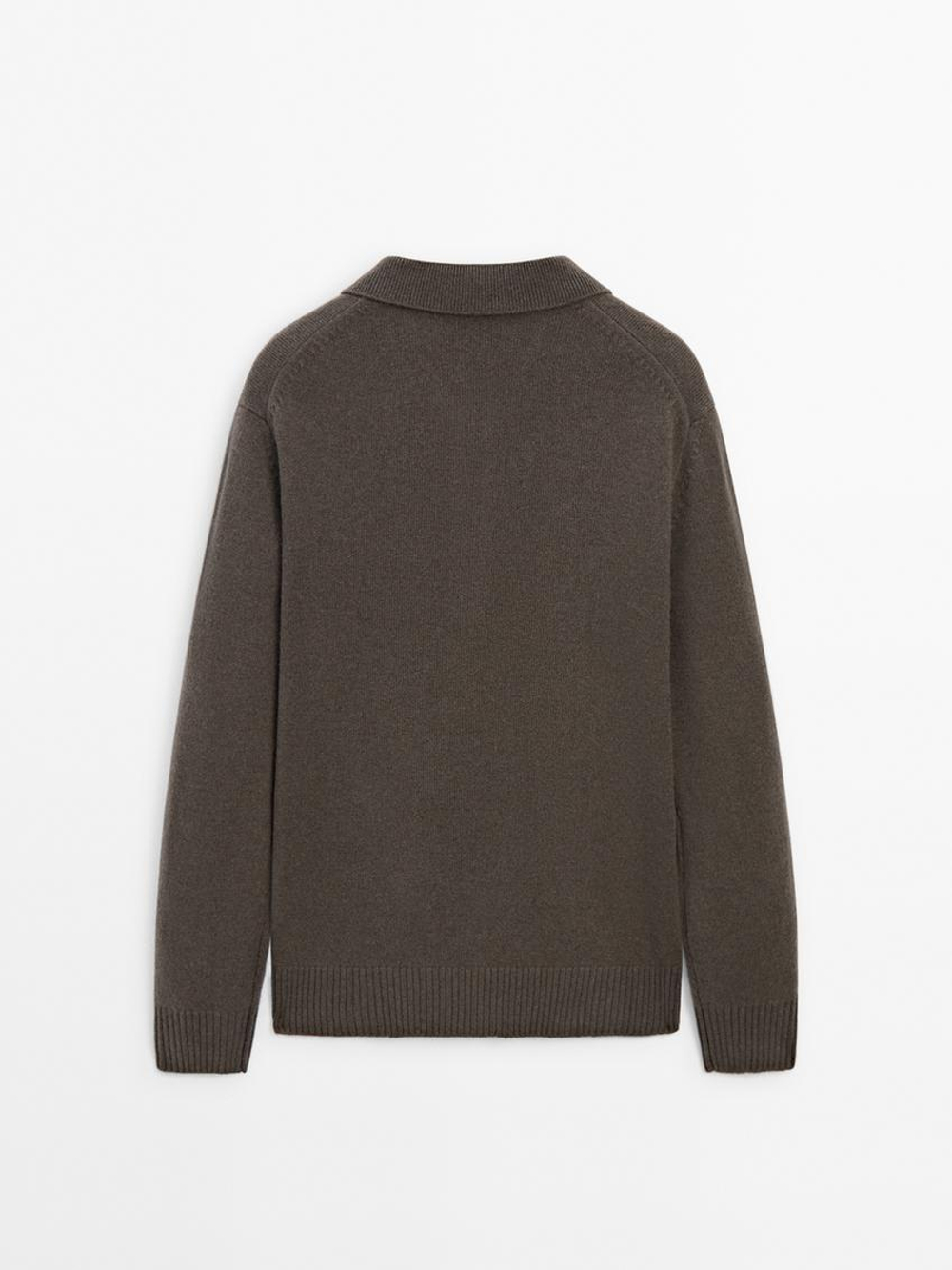 Massimo Dutti Свитер из 100% шерсти с воротником-поло, серый