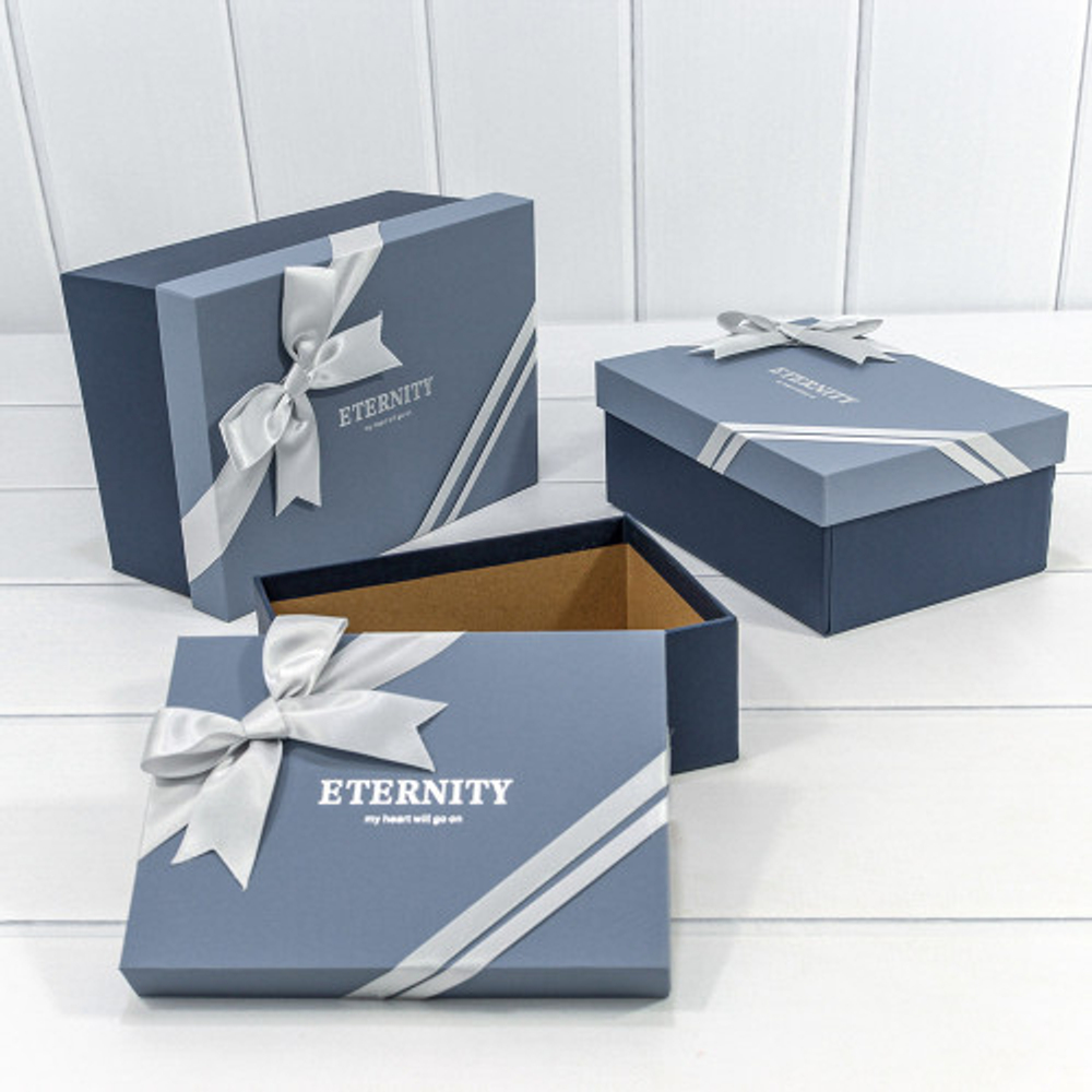 Коробка 22.5х16х9.5 см Набор 3 шт "Eternity" с бантом (Синий)