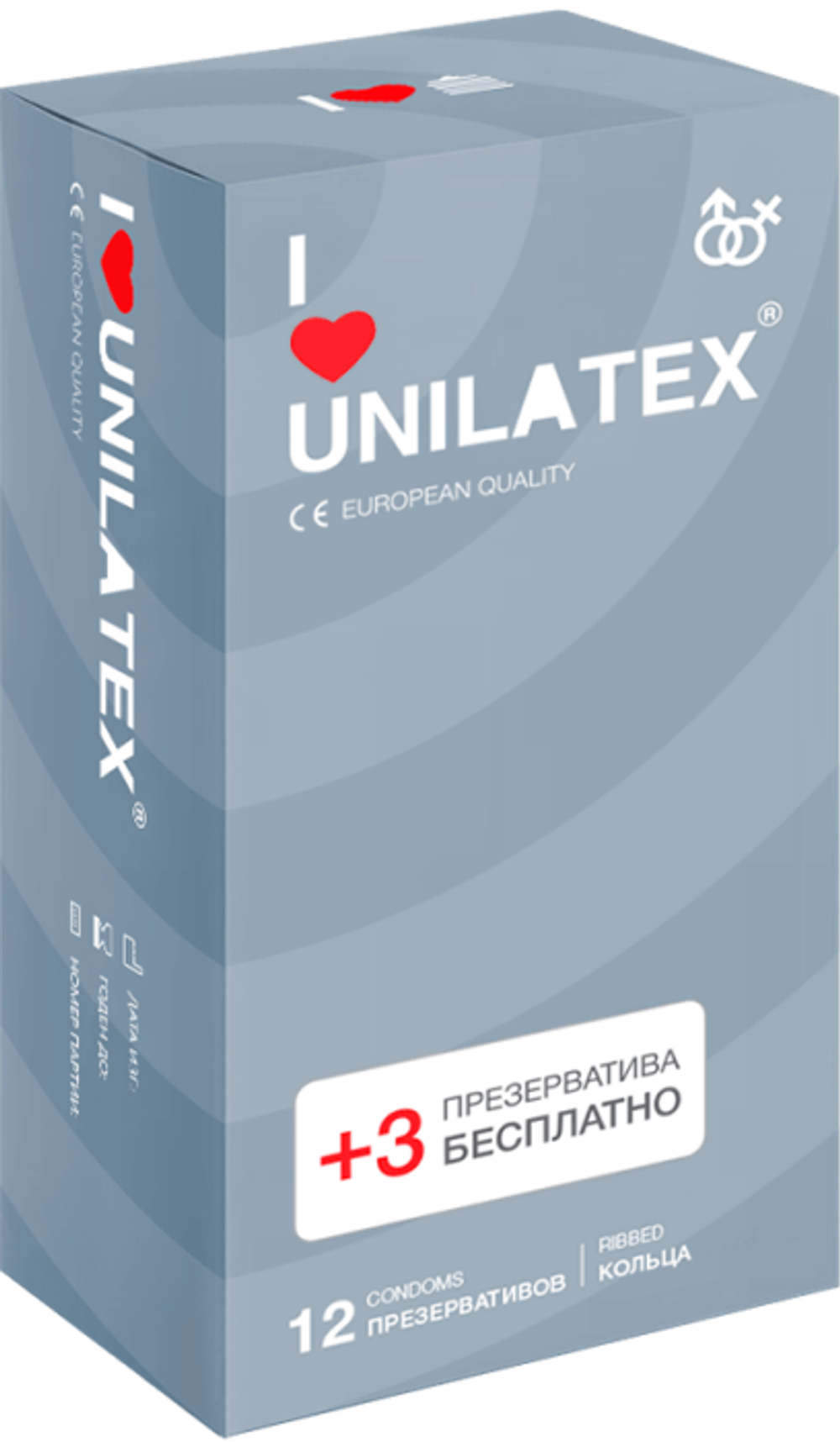 Презервативы Unilatex Ribbed 12+3 шт в подарок 
