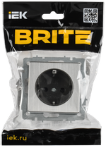 BRITE Розетка 1-местная с заземлением с защитными шторками 16А РС14-1-0-БрГН металл хром/никель IEK