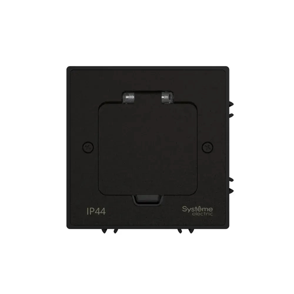 MultiDesk Лючок с розеткой 2К+З, 16А/250В, IP44 с монтажной коробкой для бетонных полов Чёрный матов