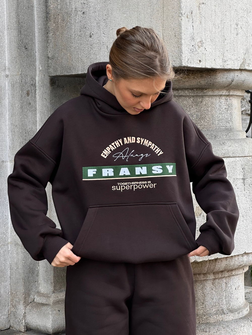 Худи 02 EMPATHY AND SYMPATHY, с начесом, горький шоколад