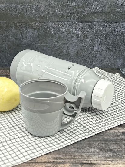 Термос 1 л. со стеклянной колбой Kamille KM 2031 пластиковый, 2 чашки