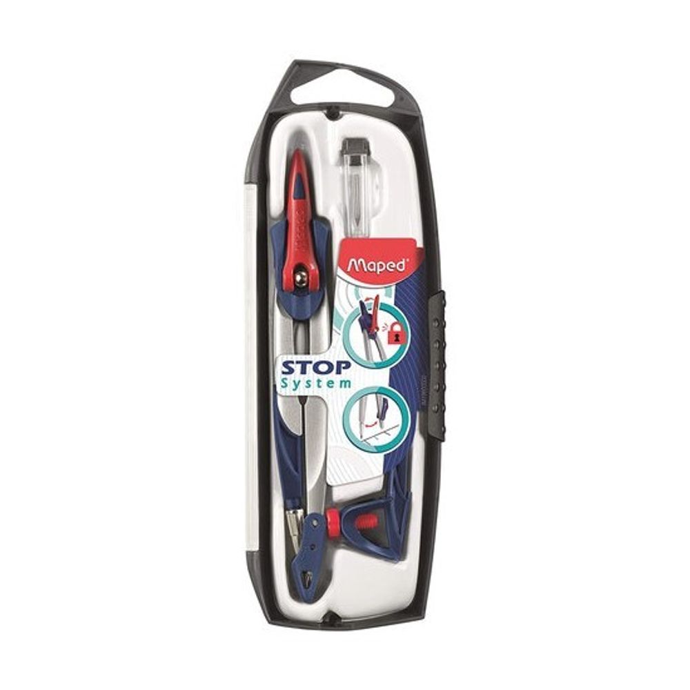 Готовальня 3 предмета, Maped Stop system, пластиковый футляр, циркуль 135мм