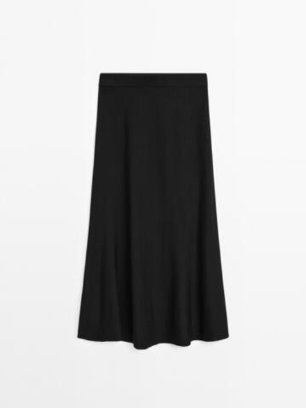 Massimo Dutti Трикотажная юбка миди А-силуэта, черный