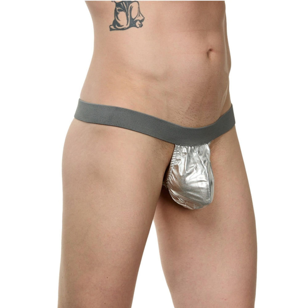 Мужские серебристые трусы-стринги (Размер: L-XL) (Цвет: серебристый)