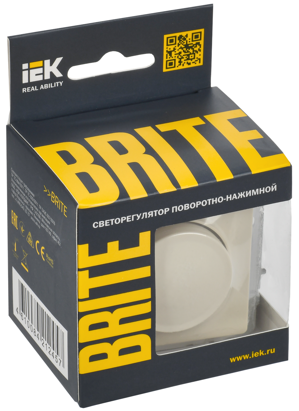BRITE Светорегулятор поворотно-нажимной 600Вт СС10-1-0-БрКр бежевый IEK