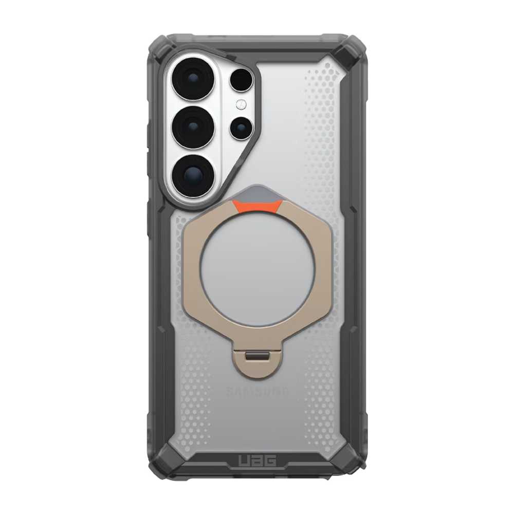 Защитный прозрачный чехол MagSafe с подставкой UAG Plasma XTE 360 для Samsung Galaxy S26 Ultra Полупрозрачный композитный гибридный чехол со встроенной вращаемой подставкой-держателем и высоким уровнем защиты при падении