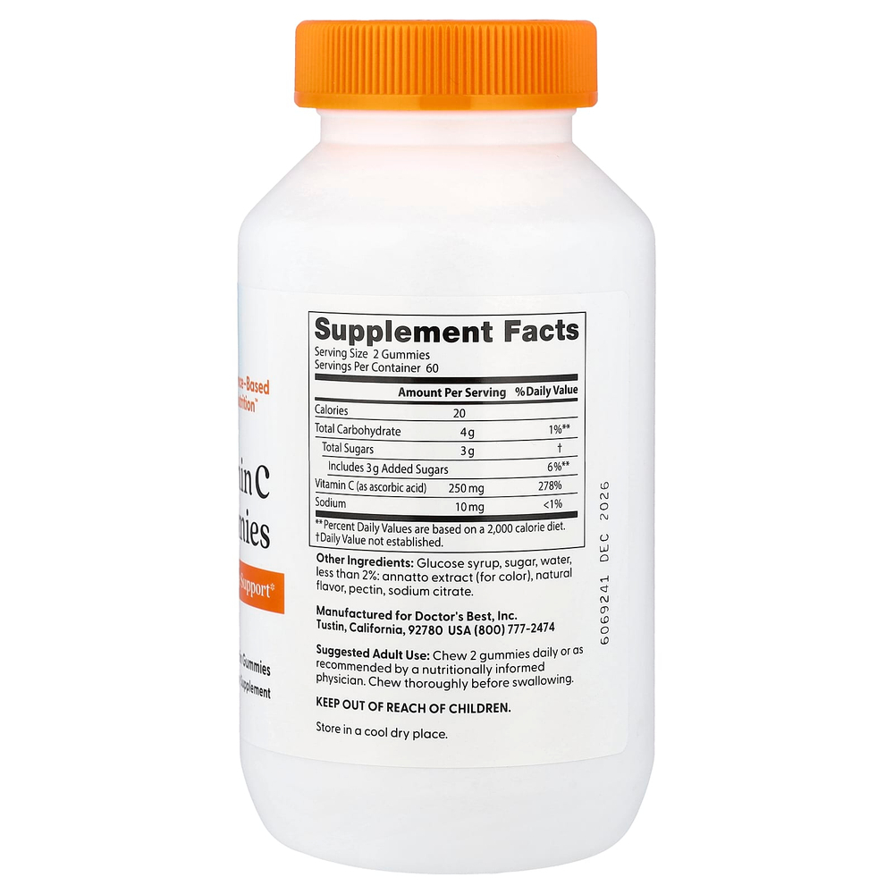 Doctor's Best, жевательные таблетки с витамином C, с апельсиновым вкусом, 120 жевательных таблеток (125 мг в 1 таблетке)