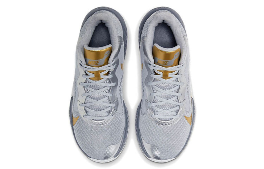 Nike Renew Elevate round-head fabric shock absorption, wear-resistant, non-slip mid-cut actual combat basketball shoes for men and women with the same gray gold and silver