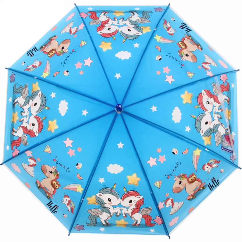 Зонт детский полуавтомат «Ultramarine - Единорожки», микс 4 цвета, 8 спиц, d-86см, длина в слож. виде 65см