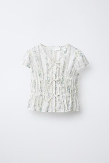 ZARA ТОП С ЦВЕТОЧНЫМ ПРИНТОМ, ЭКРЮ