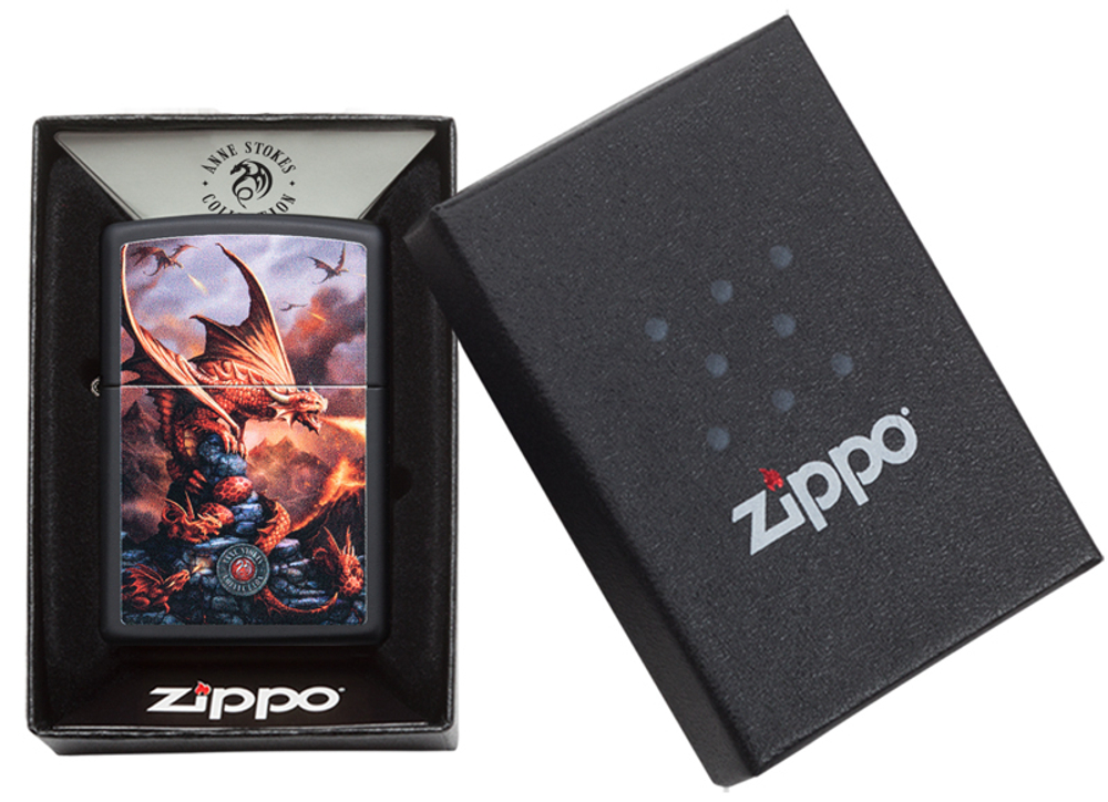 Зажигалка чёрная "Драконы" Black Matte ZIPPO 49097