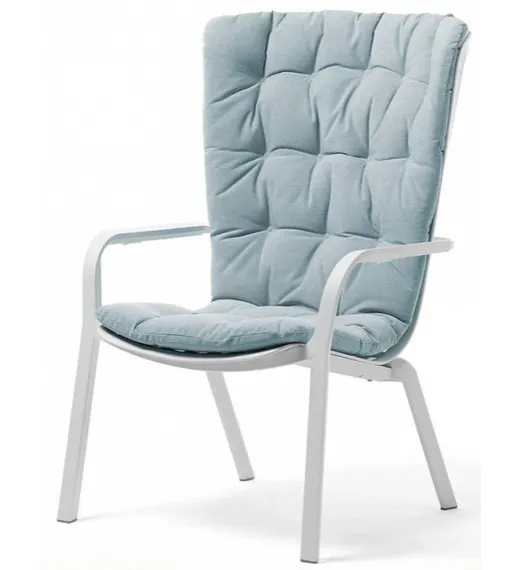 Уличное кресло Folio белое с голубой подушкой