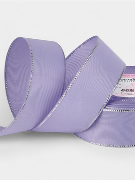 Лента репсовая, с серебряным люрексом, 40 мм, сиреневая №021, 10508037