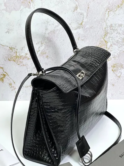 BALENCIAGA RODEO HANDBAG с крокодиловым тиснением, черная