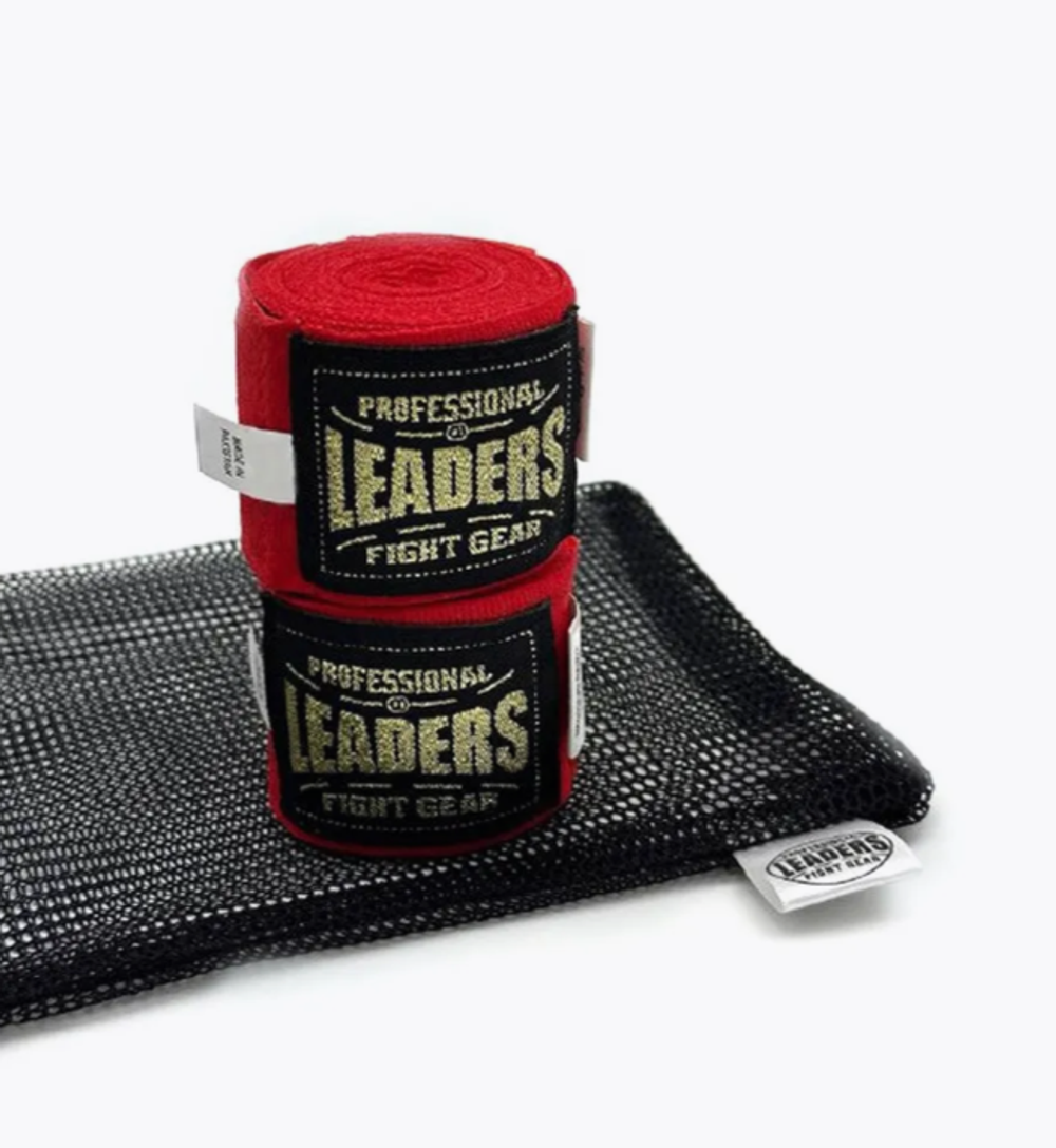 Бинты боксерские LEADERS Semi elastic 50% хлопок/50% эластан, красный)