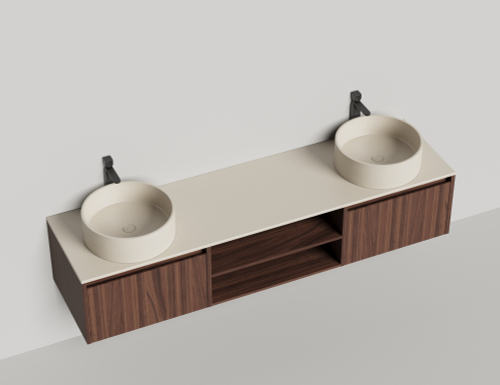 Подвесная тумба Domino 2000, шпон, для двух встраиваемых раковин, с фрезеровкой