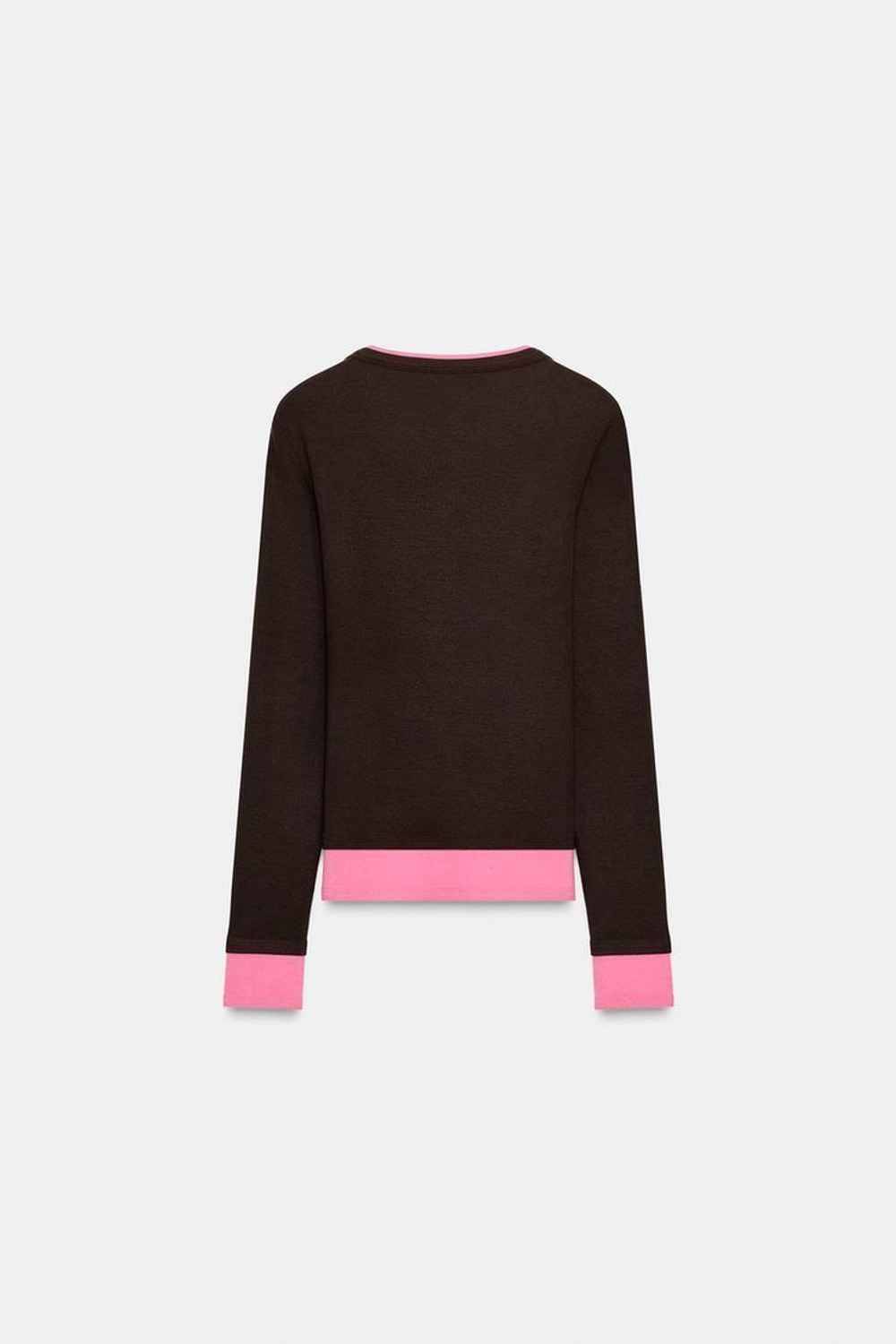 ZARA ФУТБОЛКА С ДВОЙНЫМ КОНТРАСТОМ, КОРИЧНЕВЫЙ