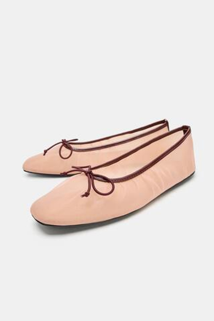 ZARA БАЛЕТКИ ИЗ СЕТКИ С БАНТОМ, РОЗОВЫЙ