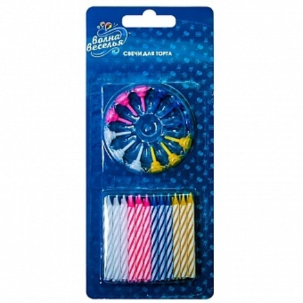 Свечи праздничные 2-х цветные 6 см. с держателями 24/12 шт