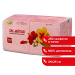Салфетки бумажные 250 штук 24х24 см LAIMA красные (пастельный цвет цвет) 100% целлюлоза (9 штук в упаковке)