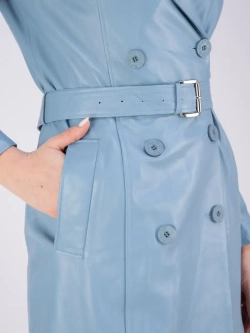 Тренч длинный кожаный с поясом плащ на весну