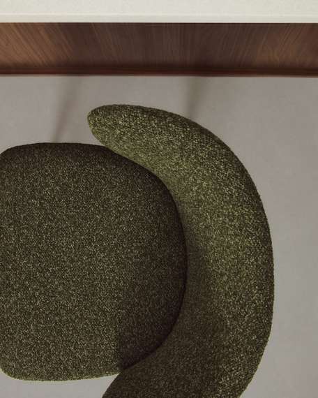 Полубарный стул Ciselia из темно-зеленого шенилла с ножками из ясеня в отделке орех