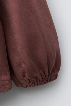 ZARA ФУТБОЛКА С ВЫШИВКОЙ И ОТЛОЖНЫМ ВОРОТНИКОМ, КОРИЧНЕВЫЙ