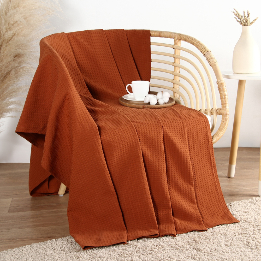 Плед Вафельный 150*240 см, цв.терракотовый, вафля, 100% хлопок, 195гр/м2